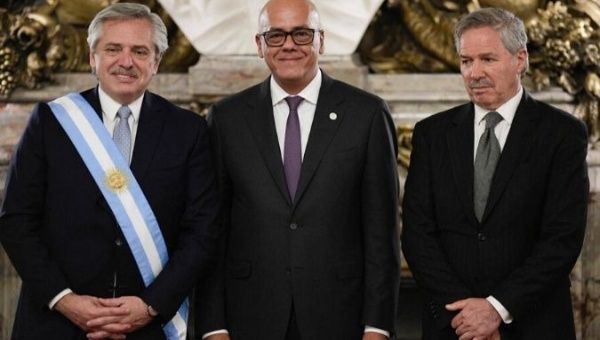 Argentina's President Alberto Fernandez and Minister of Foreign Affairs Felipe Sola personally greeted Venezuela's Minister of Communication Jorge Rodriguez. 