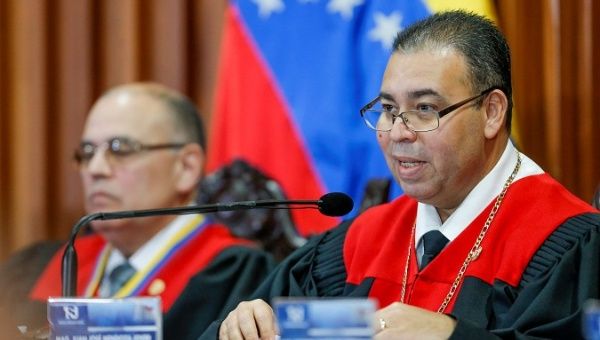 Judge Juan Jose Mendoza (R) at the Supreme Court in Caracas, Venezuela Dec. 19, 2019.