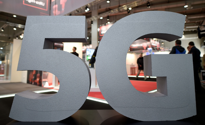 A logo of the upcoming mobile standard 5G is pictured in Hanover, Germany March 31, 2019.
