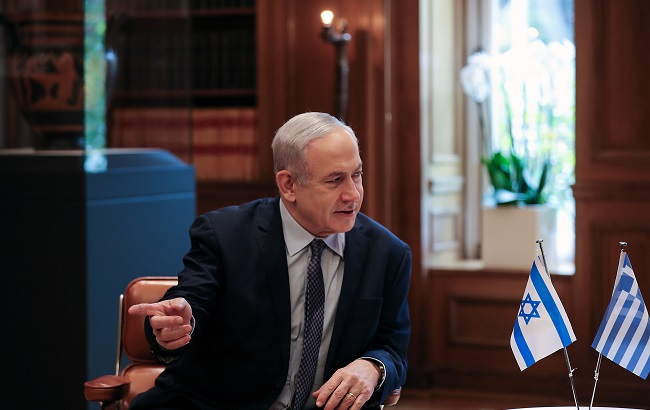 Israeli Prime Minister Benjamin Netanyahu meets with Greek Prime Minister Kyriakos Mitsotakis (not pictured) at the Maximos Mansion in Athens, Greece, January 2, 2020.