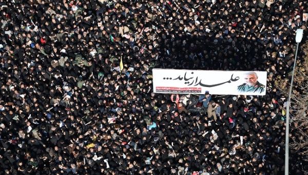 Iranian people gather during a funeral for Iranian Major-General Qassem Soleimani, head of the elite Quds Force, and Iraqi militia commander Abu Mahdi al-Muhandis, who were killed in an air strike at Baghdad airport, in Tehran, Iran January 6, 2020.