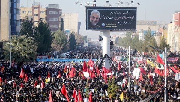 Iranian people attend a funeral procession and burial for Iranian Major-General Qassem Soleimani, head of the elite Quds Force, who was killed in an air strike at Baghdad airport, at his hometown in Kerman, Iran January 7, 2020. 
