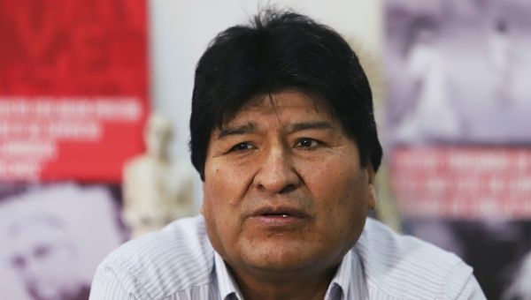 Former Bolivian President Evo Morales looks on during a visit to a group of Argentinian priests called 