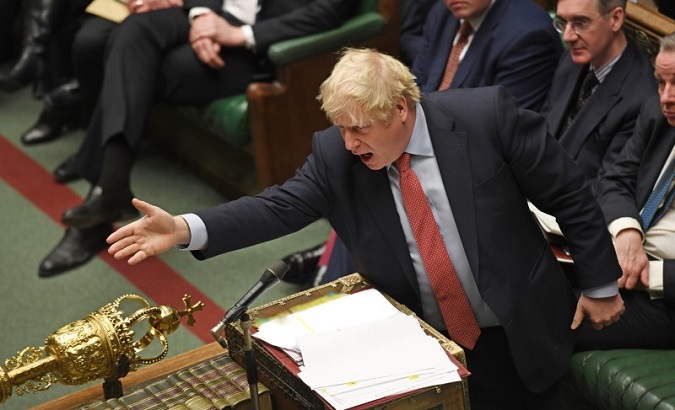 Prime Minister Boris Johnson speaks in Parliament in London, Britain Jan. 22, 2020.