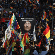 Supporters of Bolivian ex-president Evo Morales (not pictured) attend an event to mark the 14th anniversary of Plurinational State Foundation Day, in Buenos Aires, Argentina January 22, 2020. 
