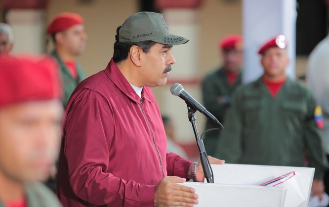 Venezuelan President Nicolas Maduro delivers a speech to commemorate National Dignity Day in Caracas.