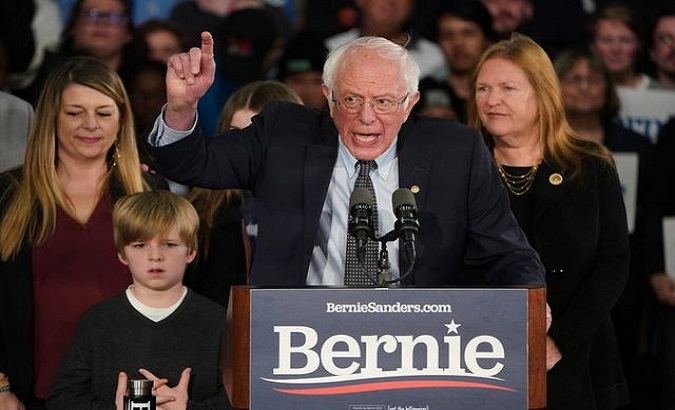 Democratic presidential candidate Senator Bernie Sanders speaks to supporters at his rally in Des Moines, Iowa, U.S.