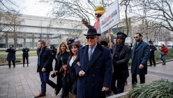 Roger Stone arrives with his wife Nydia for his sentencing hearing at the DC Federal District Court in Washington, DC, USA 20 February 2020. 