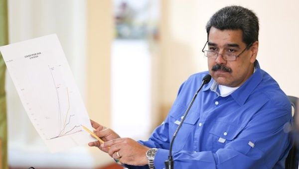 the President of Venezuela, Nicolás Maduro, speaking during a meeting of the presidential commission for the prevention of COVID-19