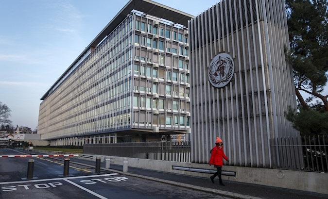 Headquarters of the World Health Organization (WHO), Geneva, Switzerland, April 2020.