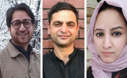 Peerzada Ashiq (L), Gowhar Geelani (C), and Masrat Zahra (R) are all Kashmiri journalists targeted by India's far-right regime. 