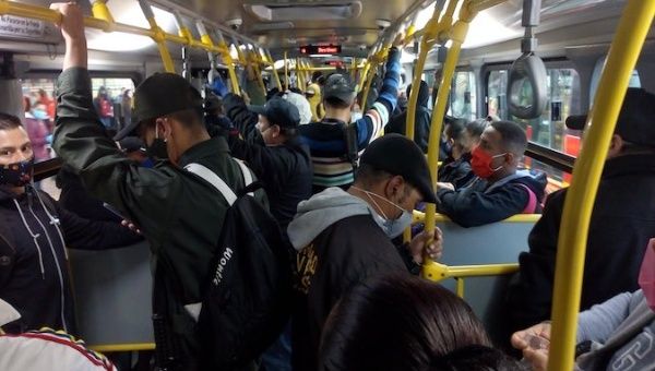 Bus B72 leaving from Portal Usme, Bogotá, Colombia, Monday April 27, 2020. 
