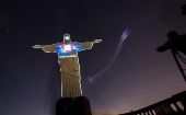 Christ the Redeemer of Rio de Janeiro wears a mask projected on his face to raise awareness of the importance of its use during the coronavirus pandemic, Rio de Janeiro, Brazil, May 3, 2020