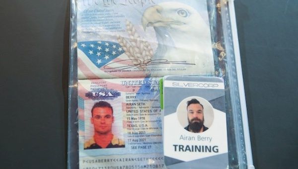 Photo showing identification for two Americans arrested in Venezuela for a frustrated maritime attack.