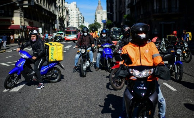 Argentina delivery workers on strike, Buenos Aires, May 9, 2020.