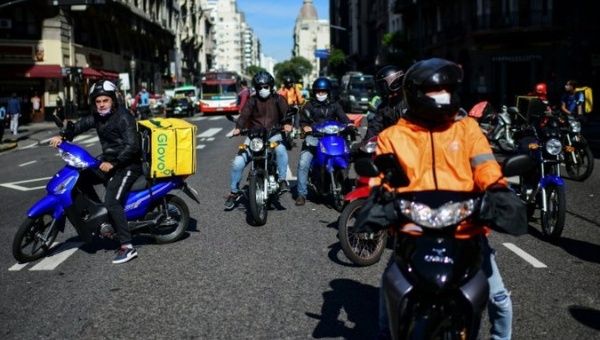 Argentina delivery workers on strike, Buenos Aires, May 9, 2020.