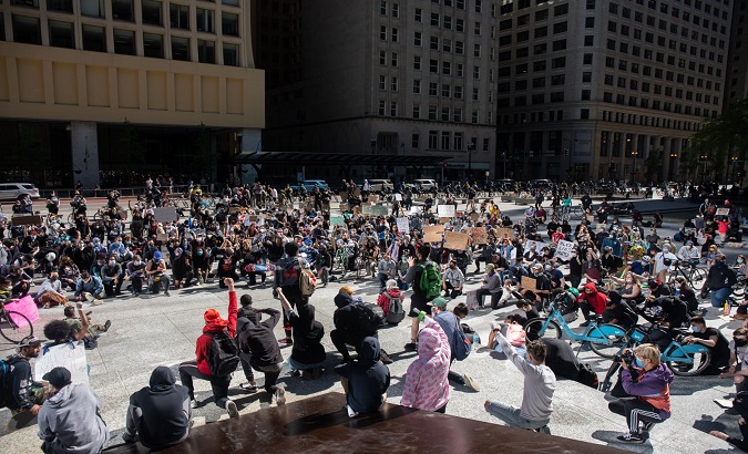 Demonstration in Daley Plaza, Chicago, Illinois. May 31, 2020.