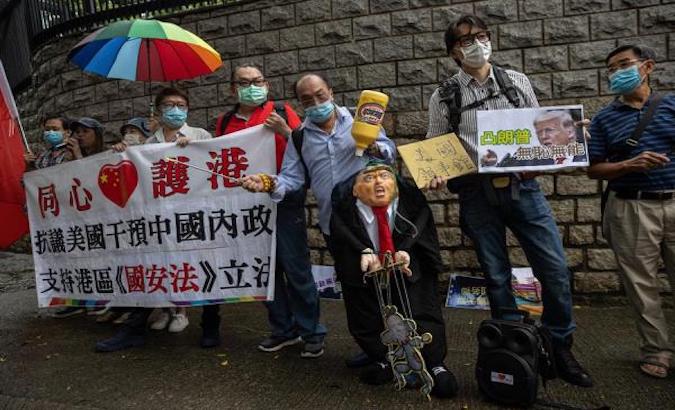 Protesters outside the U.S. Consulate General in Hong Kong, China, May 30, 2020.