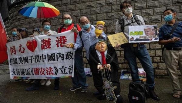 Protesters outside the U.S. Consulate General in Hong Kong, China, May 30, 2020.
