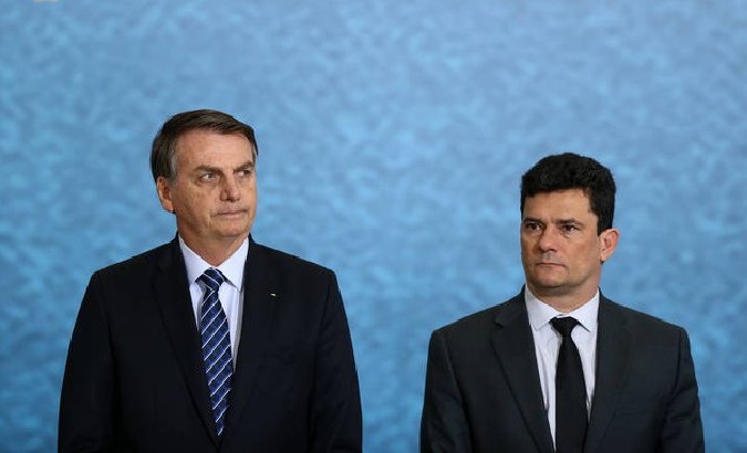 President Jair Bolsonaro (L) and former Justice Minister Sergio Moro (R), Brazil.