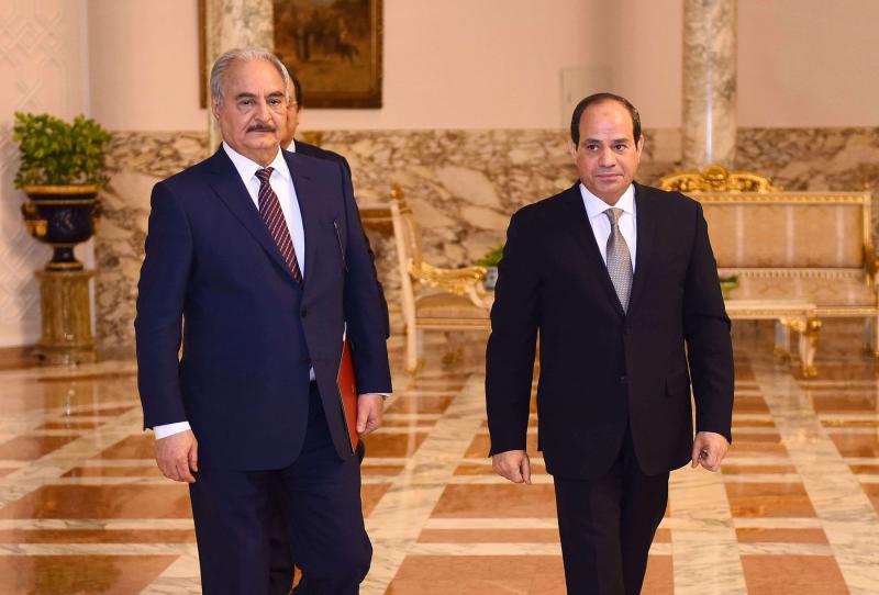 President Abdel Fattah el-Sisi told a news conference alongside Khalifa Haftar and his ally, eastern parliament speaker Aguila Saleh.