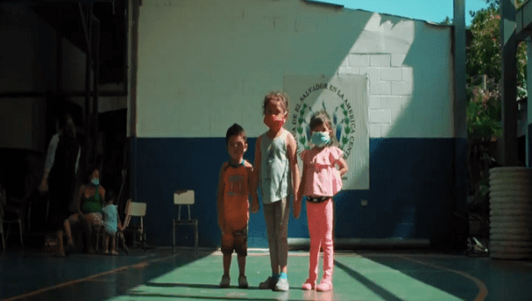 Children evacuated in Sor Sara Quiroz school, Santa Cruz, El Salvador, June 18, 2020.