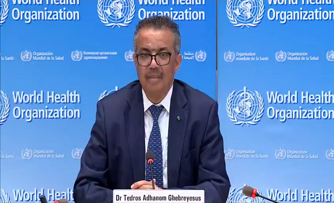 Dr. Tedros Adhanom Ghebreyesus at WHO press brief in Geneva, Switzerland. June 29, 2020.