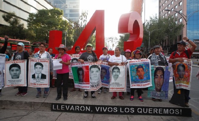Protest against the disappearance of the Ayotzinapa students, Feb. 2020, Mexico