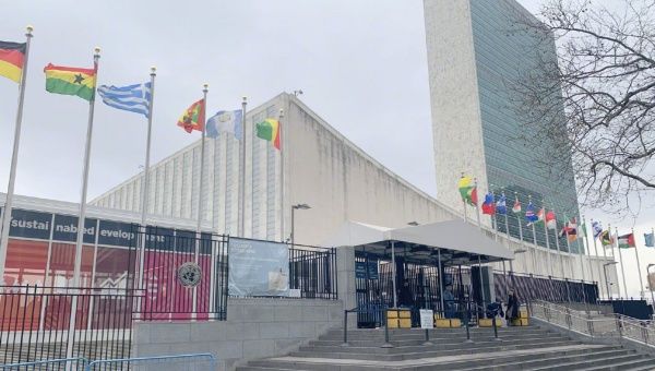 Photo taken on March 10, 2020 shows the visitors' entrance to the United Nations headquarters in New York. 
