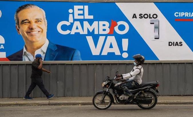 Presidential candidate Luis Abinader's billboard in Santo Domingo, Dominican Republic, July 4, 2020.