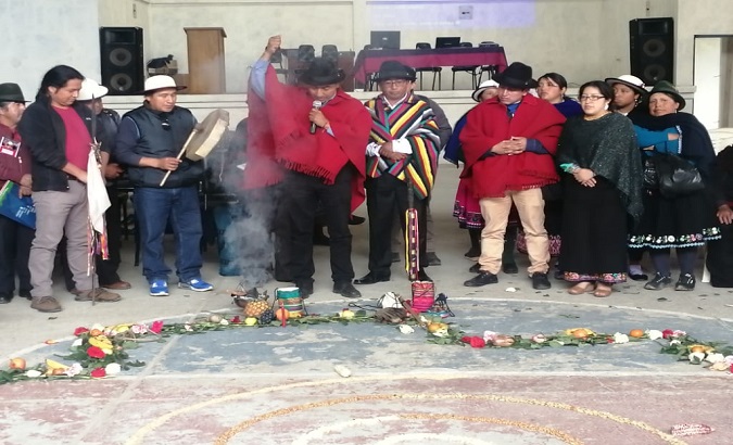 Cañari people in a traditional  andean indigenopus communities celebration in Ecuador. November 15, 2019.