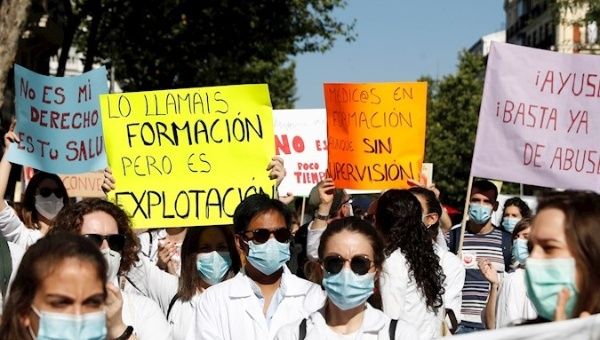 Health workers on strike, Madrid, Spain, July 13, 2020.