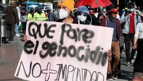 Citizens in the March for Dignity, Bogota, Colombia, July 10, 2020.