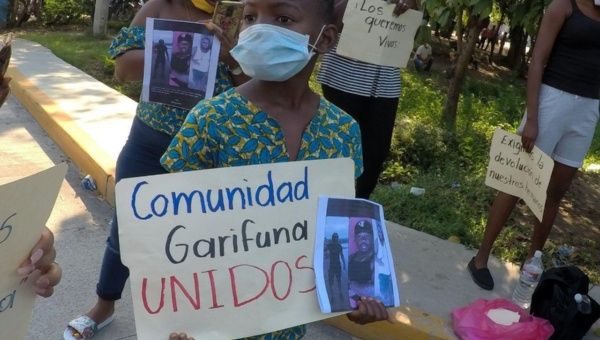 Garifuna community protests to demand safe return of four men. July 22, 2020.
