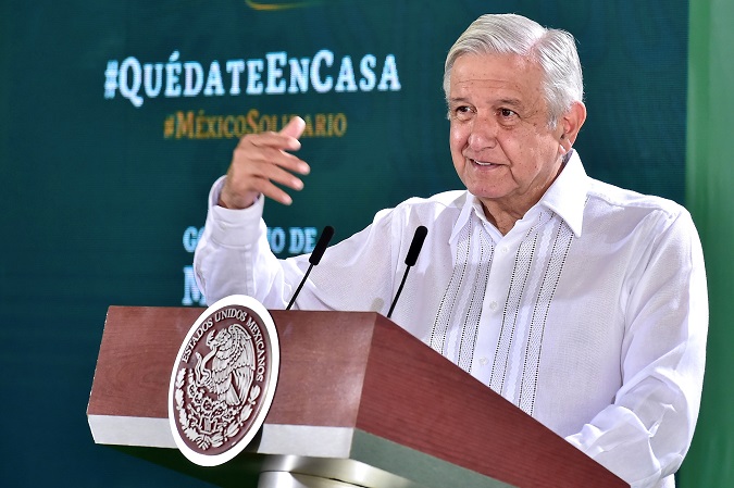 Andrés Manuel López Obrador addresses the press during the conference from Sinaloa province