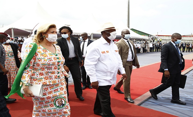President Alassane Ouattara and his wife, Abidjan, Ivory Coast, July 15, 2020.