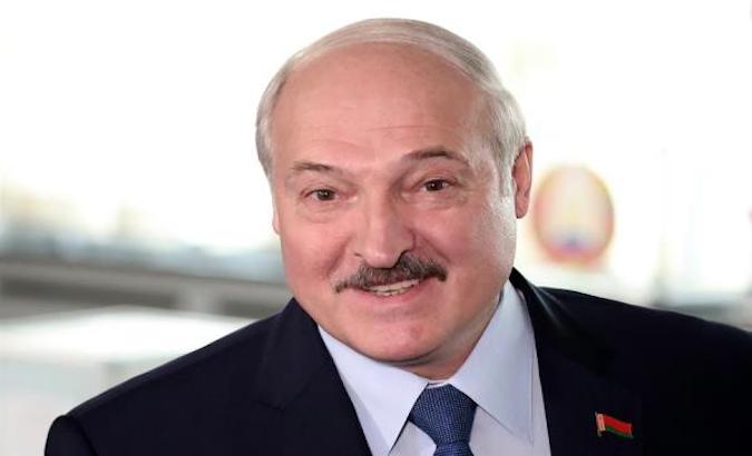 Re-elected president Alexander Lukashenko at a poll station in Minsk, Belarus, August 9, 2020.