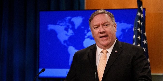 U.S. Secretary of State Mike Pompeo speaks during a press briefing in Washington D.C., U.S., April 22, 2019.