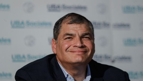 Rafael Correa at a press conference, Buenos Aires, Argentina, December 11, 2019.