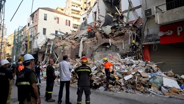Rescue team looking for a survivor under the rubble, Beirut, Lebanon, Sept. 3, 2020.