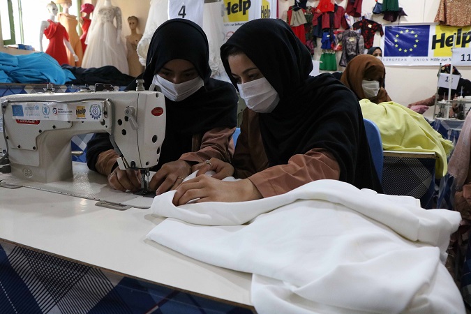 Afghan women attend clothes stitching training as part of vocational training for self-reliance, funded by German aid organization HELP in Herat, Afghanistan, 07 September 2020.
