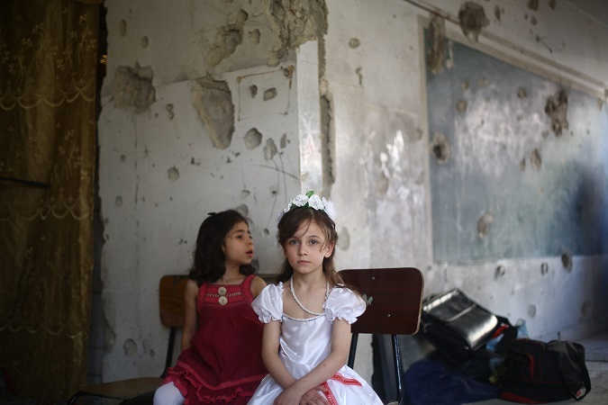 A school in the city of Douma, Syria, after more than 15 child and the manager of the school Ms. Iman Abd al-Nagee got killed in an airstrike on 13 September 2015.