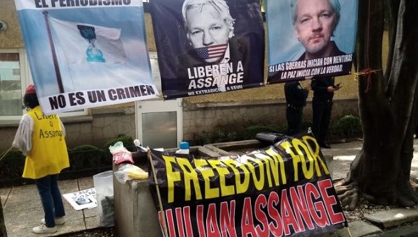 Demonstration in favor of the release of Julian Assange, Mexico, Sept. 21, 2020.