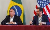 Mike Pompeo (L) and Ernesto Araujo (R), Roraima, Brazil, Sept.18, 2020.