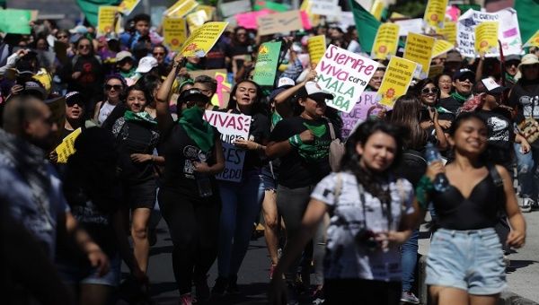 Women's organizations marched in commemoration of International Women's Day and to claim for their reproductive rights, legal abortion and the cease of gender violence , in San Salvador, El salvador. March 8, 2020.