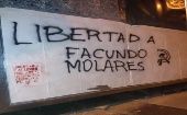 A grafitti reads "Freedom for Facundo Molares" in Tigre, Argentina. December 8, 2019.