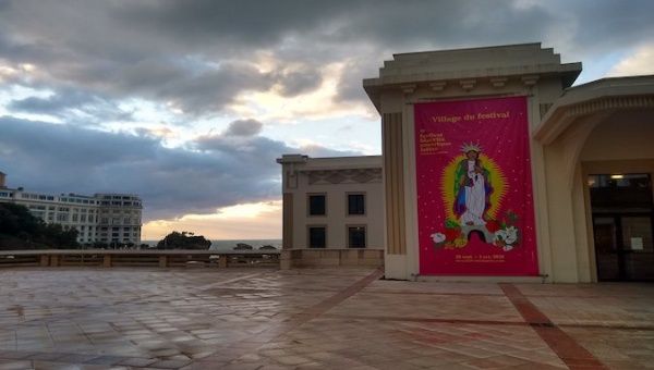 The poster of the event under the sunset of Biarritz, France, Sept. 27, 2020. 