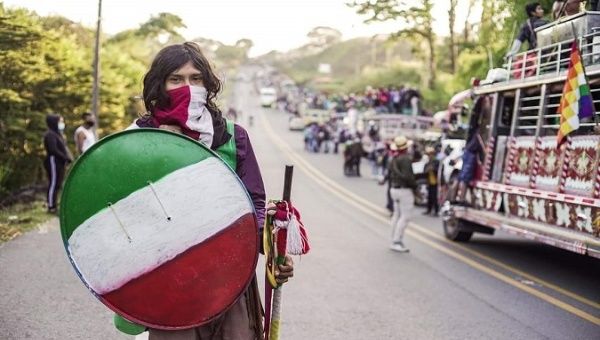 Citizens join the Indigenous march, Cauca Valley, Colombia, Oct. 12, 2020.