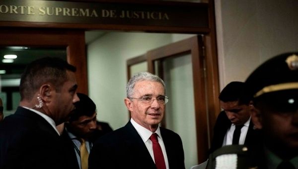 Alvaro Uribe at the Supreme Court in Bogota, Colombia, Aug. 4, 2020.