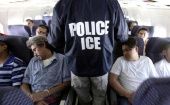 Undocumented migrants detained by ICE inside a bus, U.S.